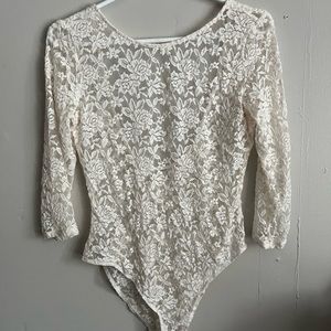 3/$40 All Lace Bodysuit Long Sleeve Scoop Neck and Back Cream Colored